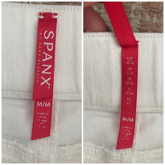 SPANX White High Rise Stretch Distressed Skinny Ankle Raw Hem Jeans Size M - Picture 16 of 16